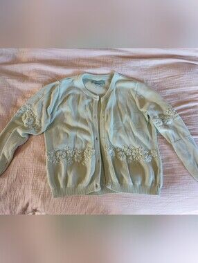 April Cornell Mint Green Embroidered Cotton Sweater